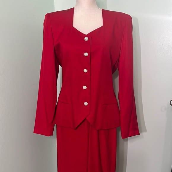 Vintage 2 piece blazer and maxi skirt. Rhinestone buttons. scarf is not sttachef - Picture 1 of 9